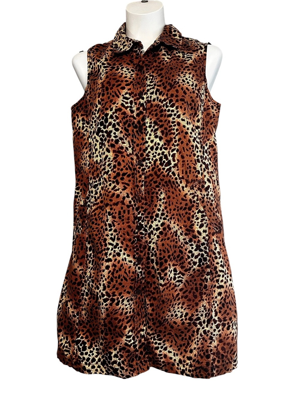 White Stag Leopard Print Sleeveless Dress - Brown Black Cream
